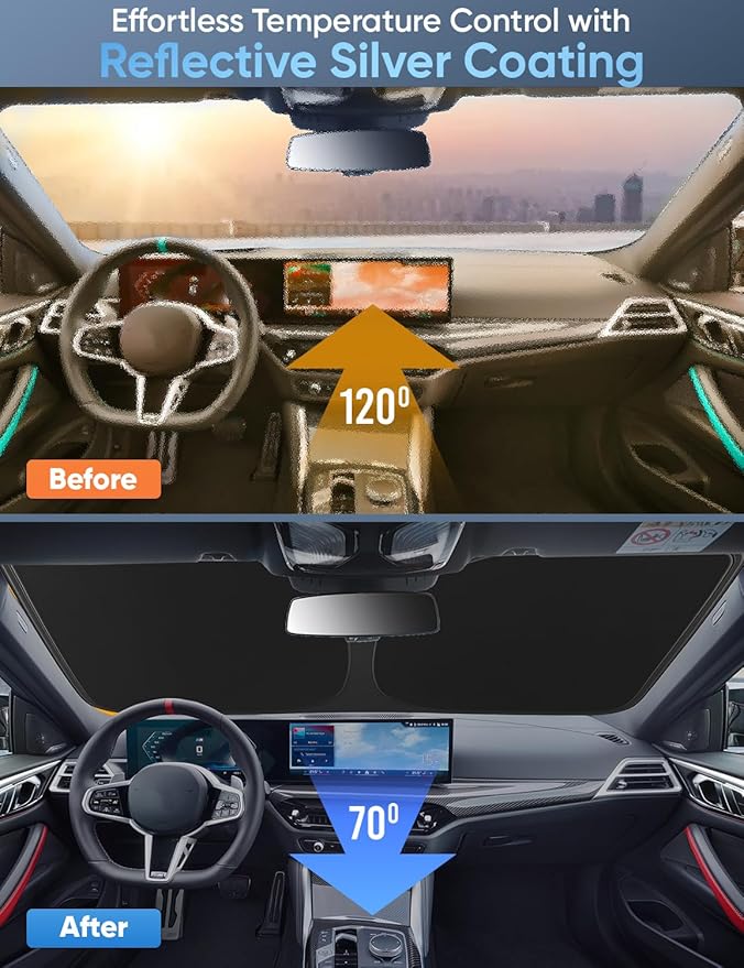 Autovir Windshield Sun Shade Fit for 2024 2025 2026 Chevrolet Equinox Ev Sunshade, Front Car Window Shades Sun Visor, Blocks UV Rays & Heat, Car Accessories