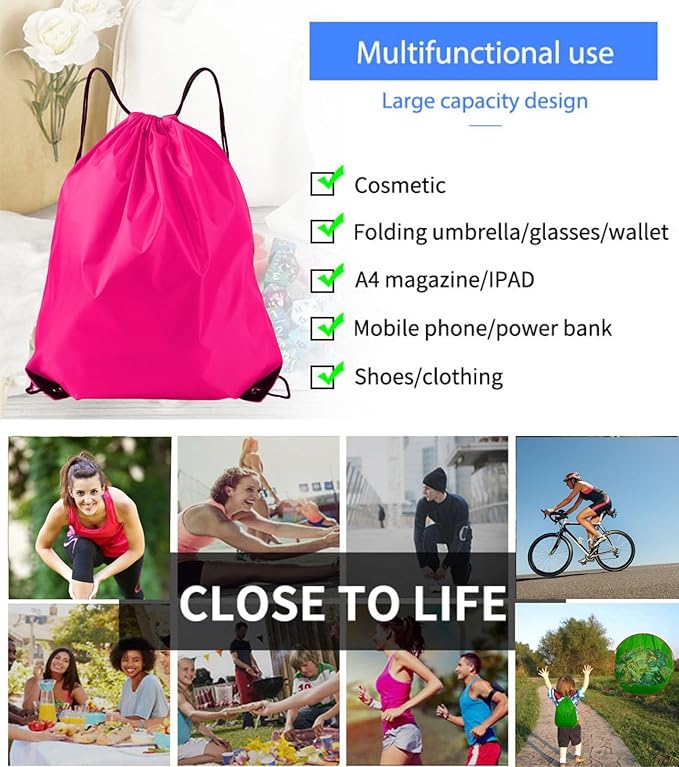 CODOBON 20 Pack Bulk Drawstring Backpacks Fuchsia, 16.5"X13.3" Cinch Bags, Can Hold 14 Inch PC, Lightweight Travel Storage & Gift Bags for Outdoor Sports