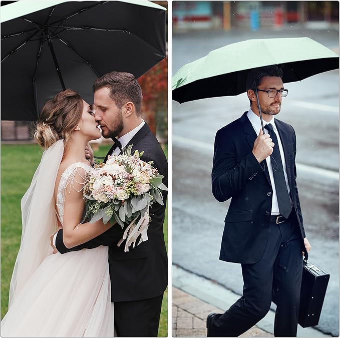 Jexine 6 Pcs Windproof Travel Umbrella for Rain Compact Small Automatic Lightweight Portable Umbrella for Men Women Backpack