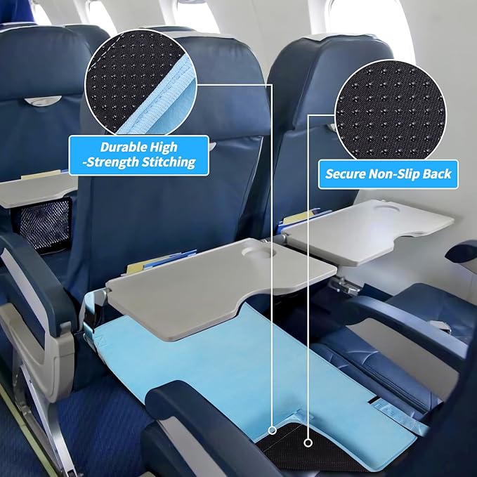 Toddler Airplane Bed, Portable Kids Airplane Seat Extender, Airplane Travel Essentials for Toddlers, Comfortable Footrest for Kids, Must-Have Toddler Travel Bed for Flights (Blue)