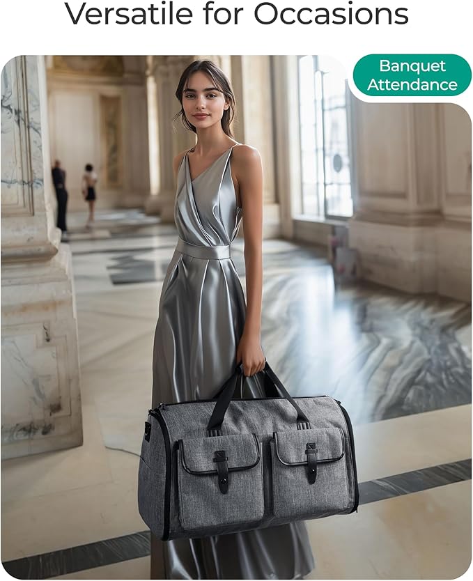 BAGSMART Garment Bags for Travel, Convertible Garment Duffle Bag Suit Bags for Men Women, 2 in 1 Garment Bags for Hanging Clothes, Carry On Duffle Bag with Shoe Compartment, Grey