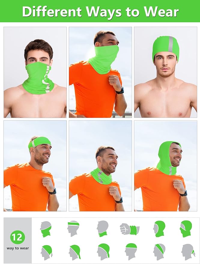 SATINIOR 8 Pcs Neck Gaiter Face Mask, Reflective Summer UV Protection Cooling Scarf Neon Breathable Bandana for Men Women