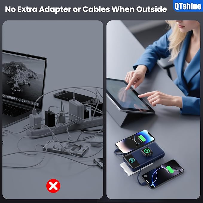 Portable Charger for iPhone, 40800mAh Power Bank with Built-in Cables & AC Wall Plug, 5 Outputs USB C Fast Charging External Battery Pack for iPhone 17/16/15/14, Android, Travel Essential (Blue)