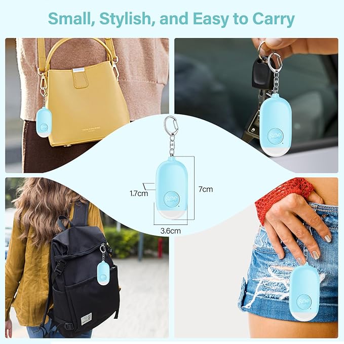 Hion Personal Safety Alarm for Women, 3 Pack Rechargeable 130dB Self Defense Alarm Keychain with LED Flashlight, Emergency Safe Sound Security for Children Elderly, White+Pink+Blue