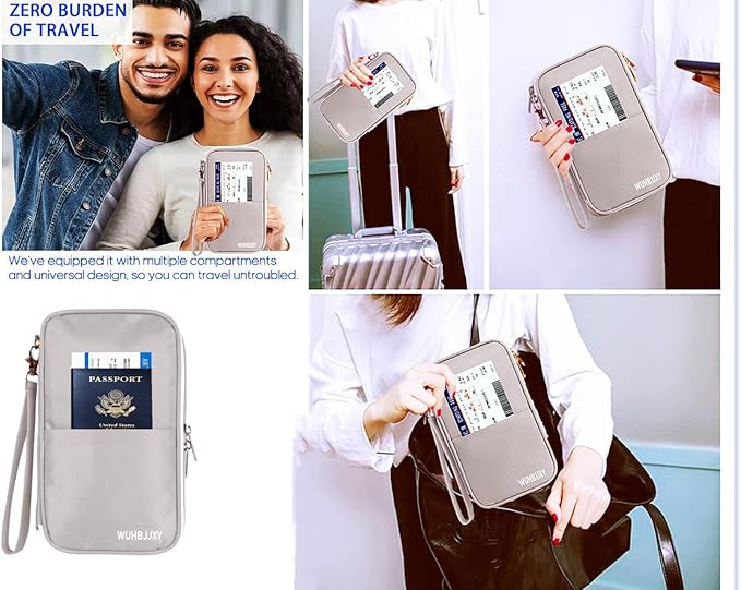 Multifunctional, Secure,Valuable Practical, RFID Family Passport Holder, Travel Wallet (gray), Travel document Organizer, Three-layer Design, Strong Storage Function