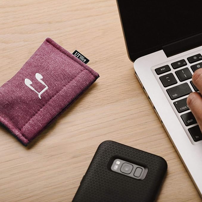 UT Wire Pocket Snap & Store Earphone Case Pouch, Dusty Rose with Solid Grey Interior