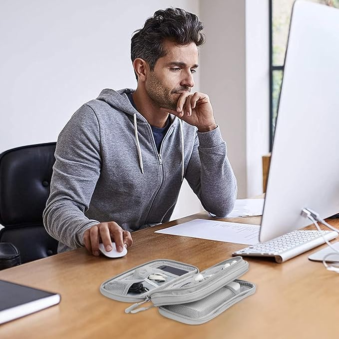 Skycase Electronic Organizer Travel Case - Waterproof Travel Cord Pouches for Organization, Cable Organizer, All-in-One Double Layers Storage Bag for Accessories, Charger, Cable, Grey - Large