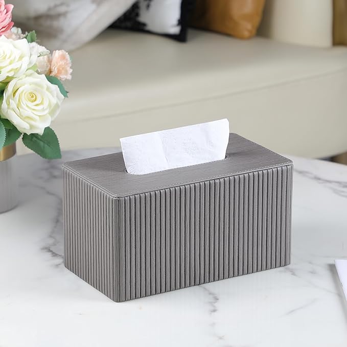 Extra Large Tissue Box Cover for Standard Size 180 to 230 Count Box of Tissues, PU Leather Rectangle Tissue Holder with Magnetic Closure (Dark Grey)