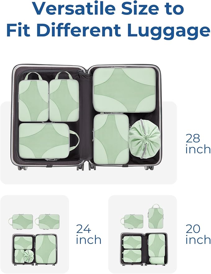 BAGSMART Compression Packing Cubes for Travel, 6 Set/14 Set Compressible Luggage Organizer for Cruise Ship, Lightweight Travel Essentials (1L+2M+2S+Shoe bag+Drawstring bag+Toiletry bag+6Plastic bags)