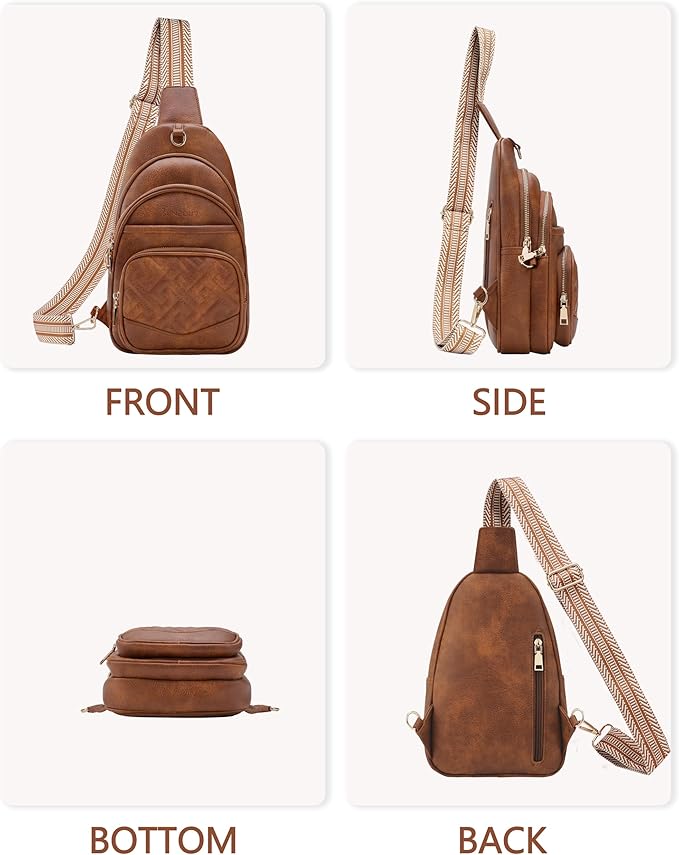 Anti Theft Crossbody Bags for Women, RFID Vegan Leather Sling Purse for Travel, Chest Bag, Cross Body Purses & Fanny Packs(Brown)
