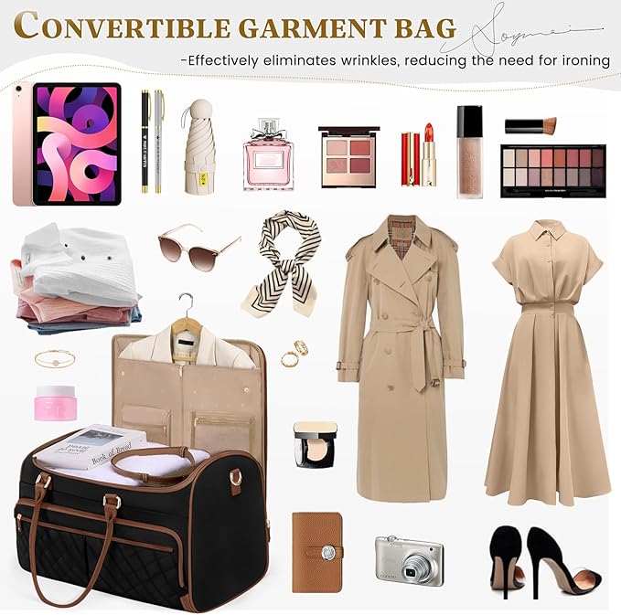RAINSMORE Garment Bags for Travel Women Convertible Garment Duffle Bag for Hanging Clothes, Large Carry On Garment Bag with Shoe Bag & Wet Pocket, Foldable Dress Suit Business Travel Weekender Bags