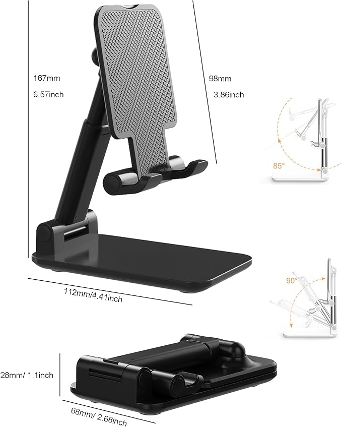 Phone Stand for Desk, Cell Phone Holder Cute Smart Cellphone Stand Foldable Stands Compatible with Under 8" Devices, Office Accessories, Black, 1