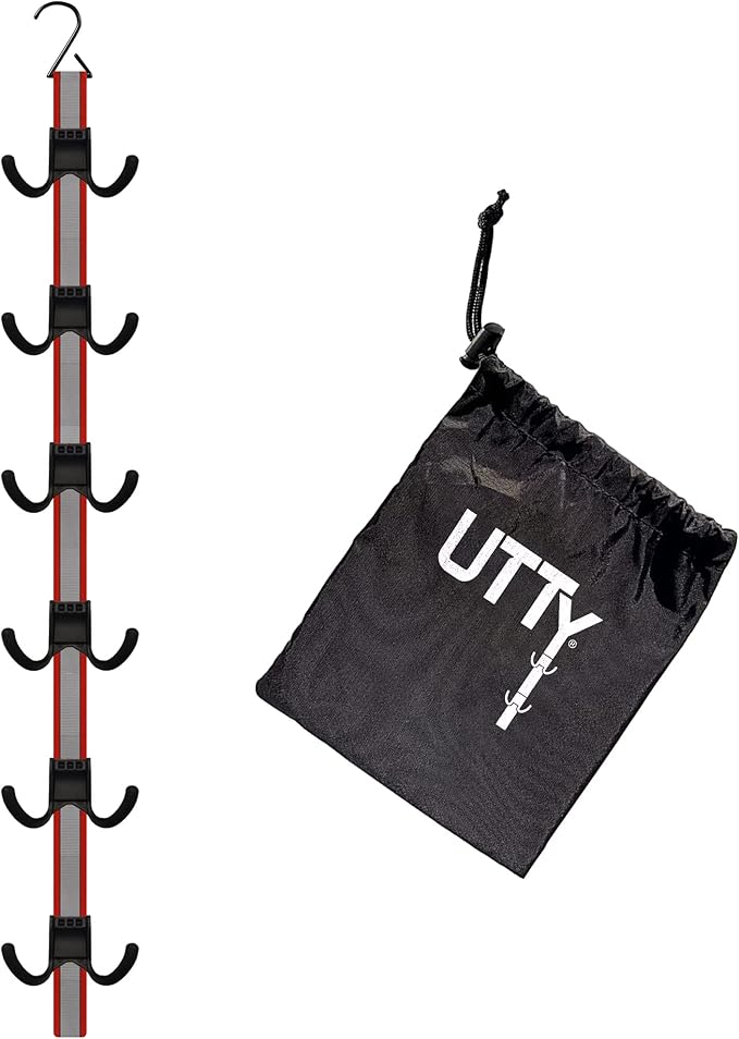 UTTY Multipurpose Portable Hanging Rack - Durable Hockey Gear Drying Rack & Sports Equipment Organizer - 6 Durable Adjustable Hooks, Support Light to Heavy Weight for Home, Travel & Outdoor Use