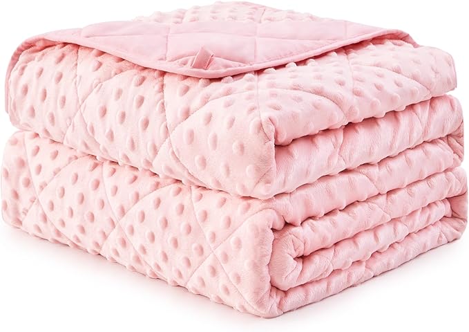Pink Weighted Blanket Kids 7lbs, 40"x60", Breathable Cooling Minky Heavy Throw Blanket for 60-90lbs, Soft Winter Thick Big Blankets Weighted Comforter Gifts for Sleeping