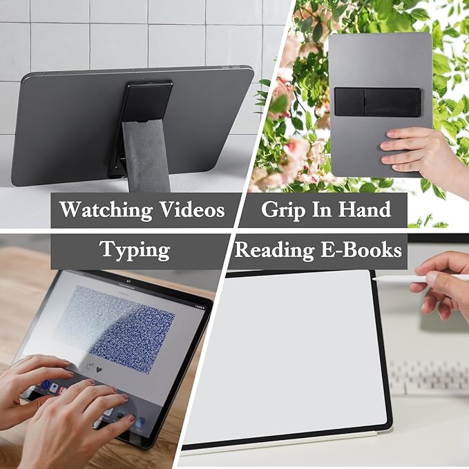 Ptwola Universal Tablet Holder Black Tablet Stand Foldable Multi Angle Tablets Grip Stand Adhesive Tablets Kickstand Attachment Desk Accessories for More Reader PC Laptop