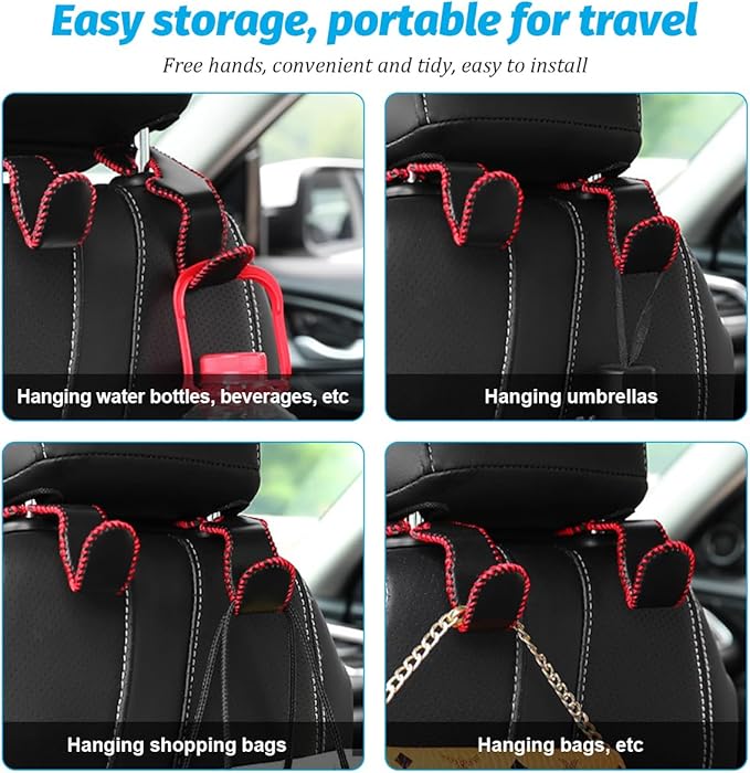 Car Seat Headrest Hook, 2PCS Vehicle Back Seat Hanger Holder Hook, Automotive Interior Headrest Storage Organizer for Handbag Purse Coat, Universal for SUV RV Pickup (Black)