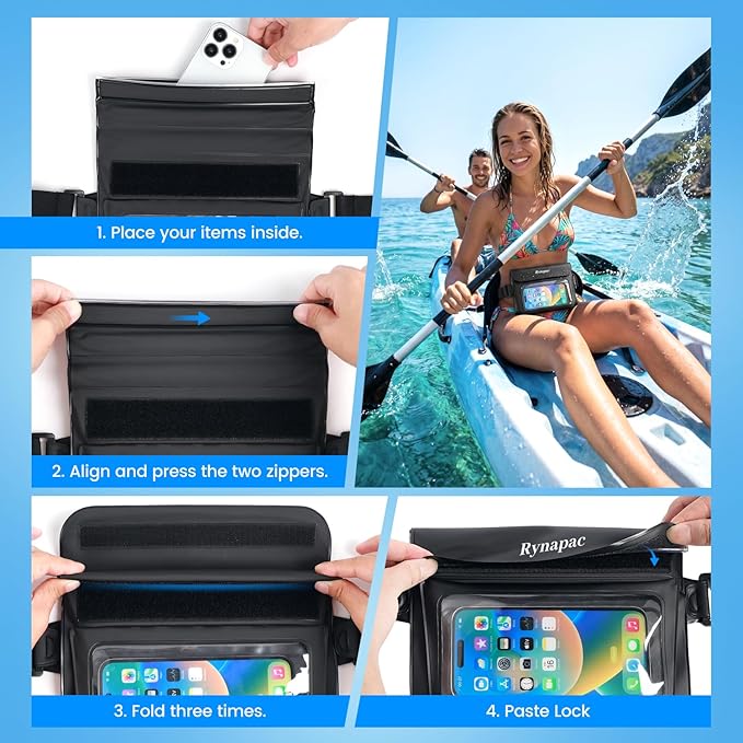 2 Pack Waterproof Fanny Pack for Woman Man, IPX8 Swimming Dry Belt Bag, Passport Wallet Phone Pouch Double Space, Elastic Waistband, Beach Cruise Vacation Essentials