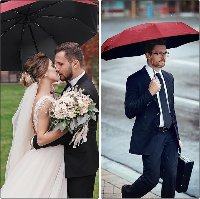 Jexine 6 Pcs Windproof Travel Umbrella for Rain Compact Small Automatic Lightweight Portable Umbrella for Men Women Backpack