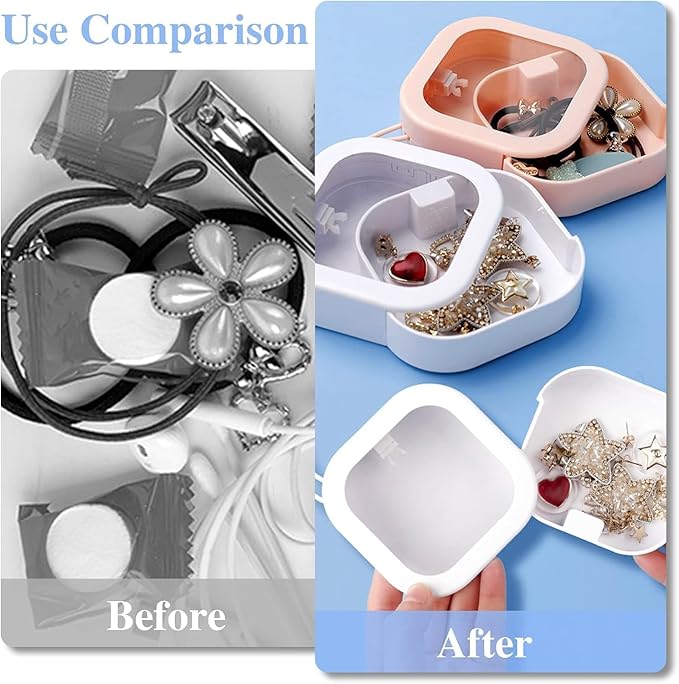 Hair Tie Organizer,Portable Travel Qtip Holder,Bathroom Storage Organizer Qtip Dispenser Cotton Swabs Dispenser Kids Hair Accessory Box with Lid for Bathroom (2pcs,pink&white)
