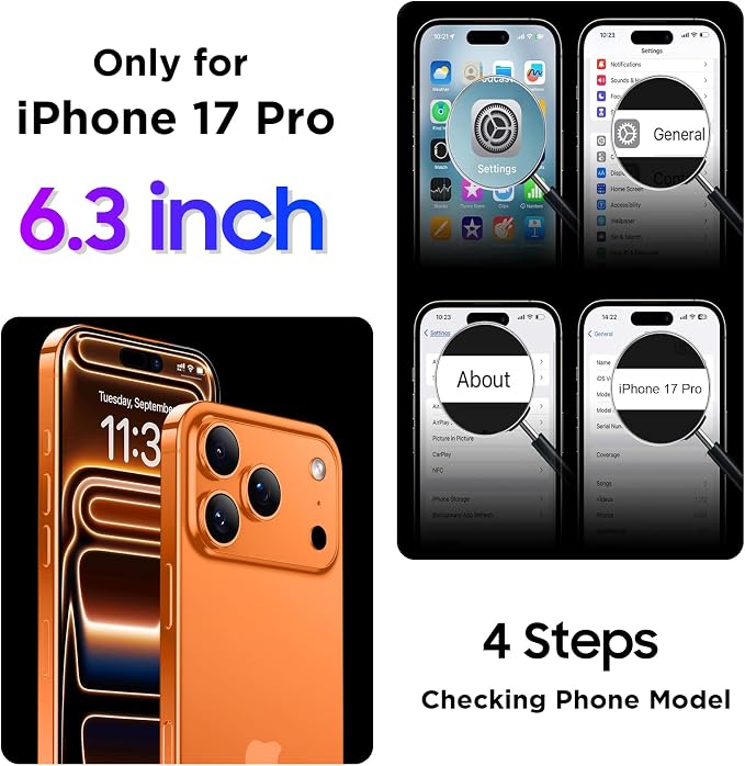 Compatible with iPhone 17 Pro Case,Waterproof Built-in Screen & Camera Protector IP68 Underwater Full Body 17FT Military Dropproof Shockproof Phone Case 6.3"-Orange/Clear