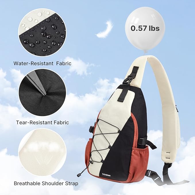 G4Free Sling Bag for Men Women, RFID Blocking Crossbody Bags, Hiking Daypacks Small Sling Backpack Chest Shoulder Bag Travel - Beige & Black