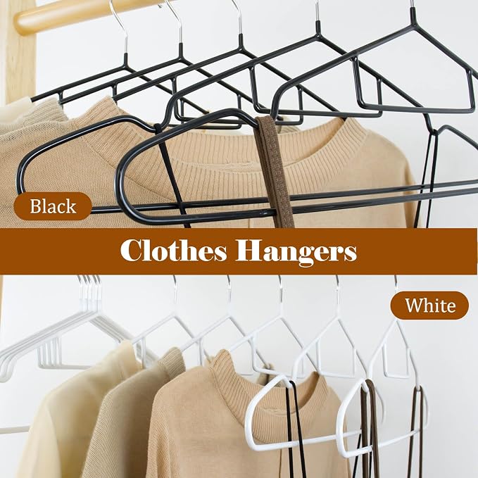 Clothes Hangers 50Pack,Black Metal Hangers with Tie Bar,Non-Slip Heavy Duty Hanger with Shoulder Notches for Dress and Camisole,Space-Saving Shirt Hanger(Black)