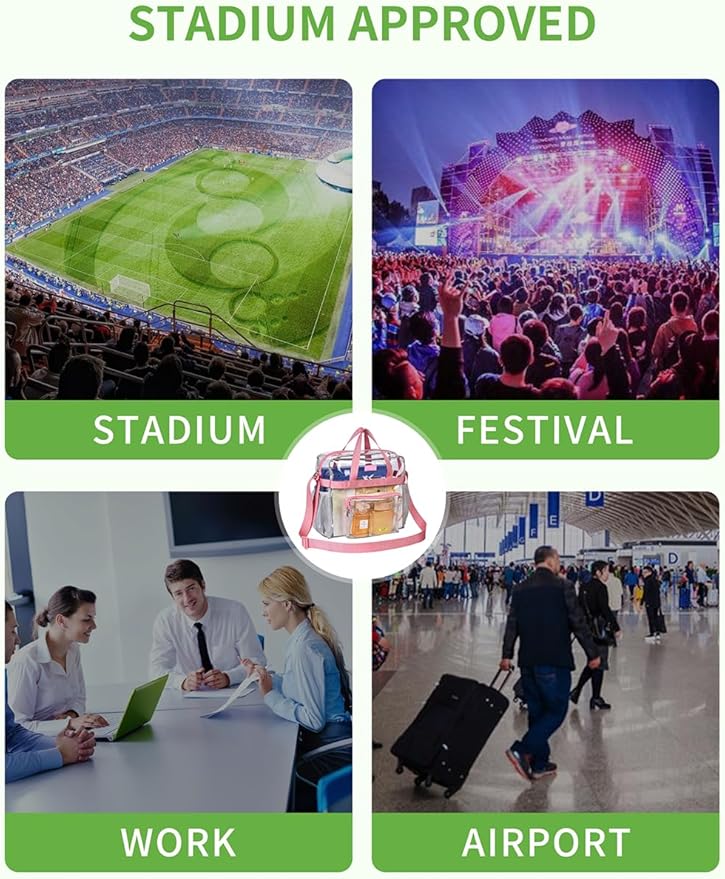 Bagenius Clear Tote Bag Stadium Approved, Game Day Satchel Bag with Non-detachable Reinforced Strap for Concert, Work, Sport