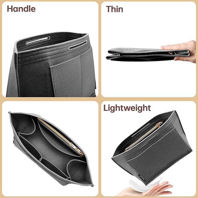 OPPOSHE Purse Organizer Insert for Longchamp Le Pliage, Premium Felt Long Champ Bag Handbag Women, Tote Organizer Insert with 6 Compartments (Small, Grey)