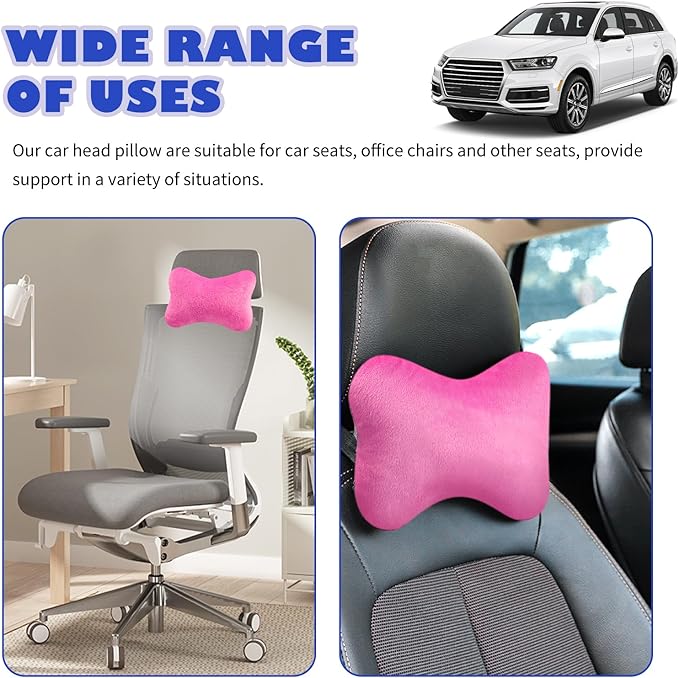 2PCS Car Headrest Pillow,Soft & Comfortable Car Neck Pillow for Driving Fatigue Relieve,All-Season Universal Cars Head Rest Pillows Automotive Interlor Accessorles for Cars (Rose Red)