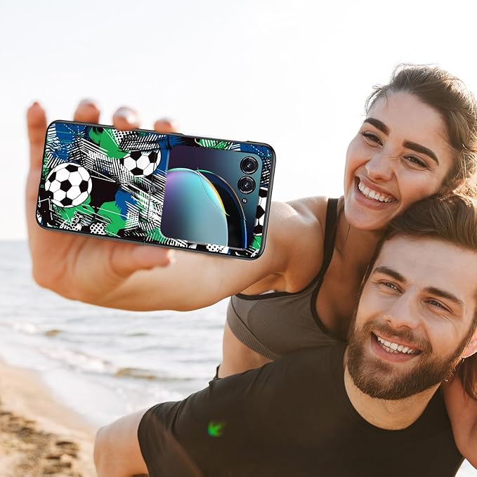 for Motorola Moto Razr 2024 Case,Moto Razr 50 Phone Case Cute Slim Hard PC Ultra-Thin Anti-Scratches Shockproof Protective Cover,Football Green Blue