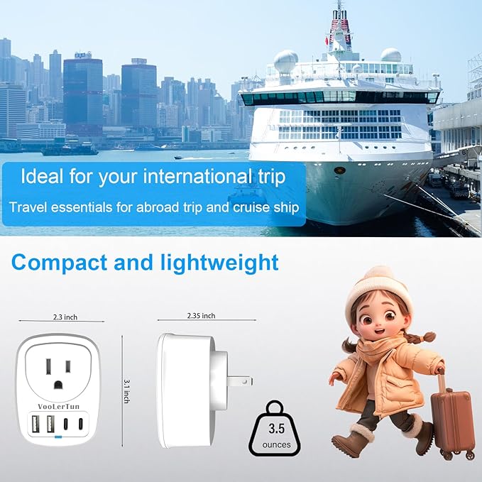 US to Japan Plug Adapter 2 Prong to 3 Prong Outlet Adapter Converter Type A with 4 USB Ports 2 Pack Japan Power Adapter, Philippine Canada Taiwan Japan Travel Cruise Essentials