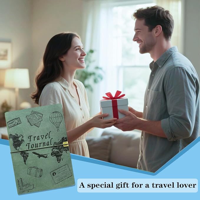 Tolivip Travel Journal for Women Men and Couples, Leather Travel Notebook with Prompts, Travel Memory Book & Adventure Book (Sage Green)
