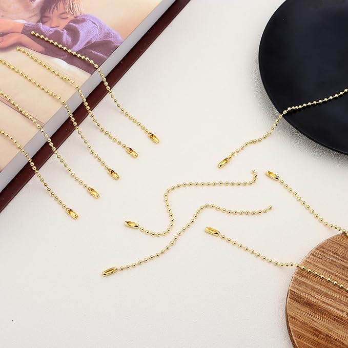 Lemonkey 100Pcs Ball Beads Chain Bulk, Gold Keychain Rings, 4 Inch Dog Tag Metal Small Chain With Connectors for Hanging Decoration
