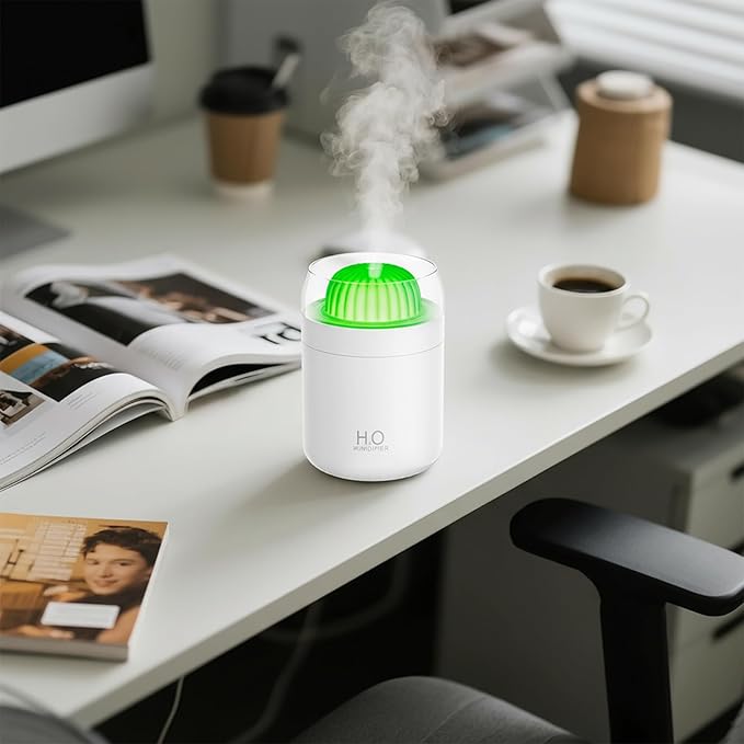 Cactus Mini Humidifier - 500ml USB Powered Portable Small Desktop Air with 2 Cool Mist Modes, 7 Color Light Whisper-Quiet Operation for Office Home Bedroom Nursery Yoga Car Travel