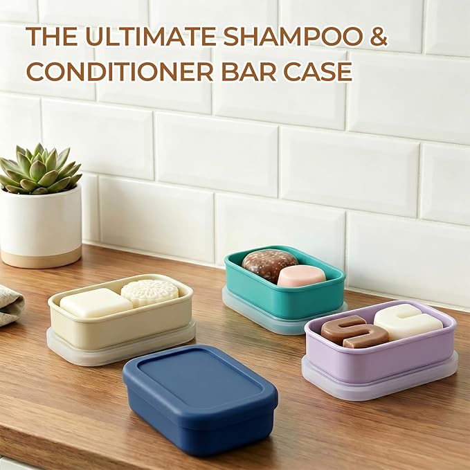 AIMAIAIMAI Silicone Shampoo Bar Travel Case with Drain Pad – Leak Proof Bar Soap Travel Case for 2 Bars, Shampoo & Conditioner Bar Holder for Camping, Gym | 1 Pack, Light Purple
