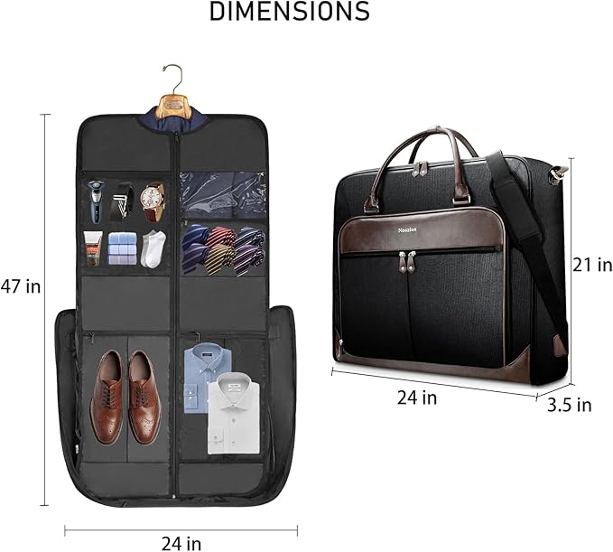 Noozion Garment Bag for Travel, Large Carry On Suit Bag for Business Up to 4 Suits, Wrinkle Free Garment Bag for Hanging Clothes with Shoulder Strap, Laptop Compartment, and Wet-Dry Pocket