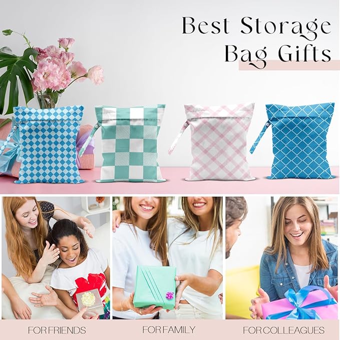 Wet Bag, 4Pcs Wet Dry Bag Set, Reusable Waterproof Bags with Plaid Patterns for Women, Designed for Beach, Pool, Leisure Travel & Daily Essentials Organizing