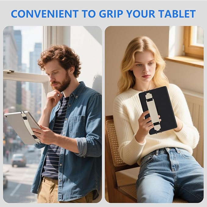 HoYiXi Soft Hand Strap for 9-11 Inch eReaders & Fire Tablet Compatible with Fire HD 10/iPad 9.7 /iPad mini/Galaxy Tab A8 A9/Huawei Lightweight Black High-Elasticity Finger Grip Holder -White
