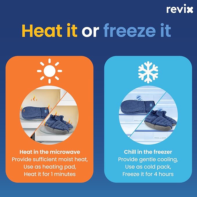 REVIX Microwavable Heating Mittens and Feet Warmers, Hand Warmer Gloves for Women and Men, Microwave Heated Foot Warmer for Fatigue and Discomfort Relief, Cold Feet Reliever, Navy S, Set of 2