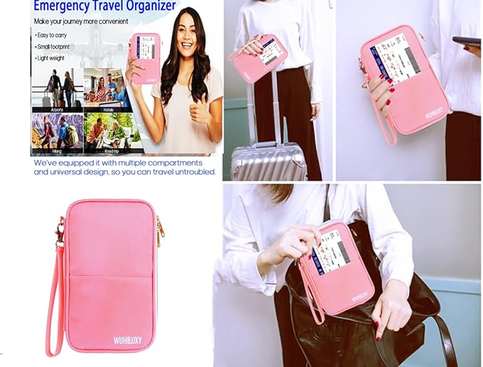 Valuable Practical, RFID Family Passport holder, Travel Wallet (Pink), Travel Document Organizer, Passport Bag, Three-layer Design,Strong Storage Capacity