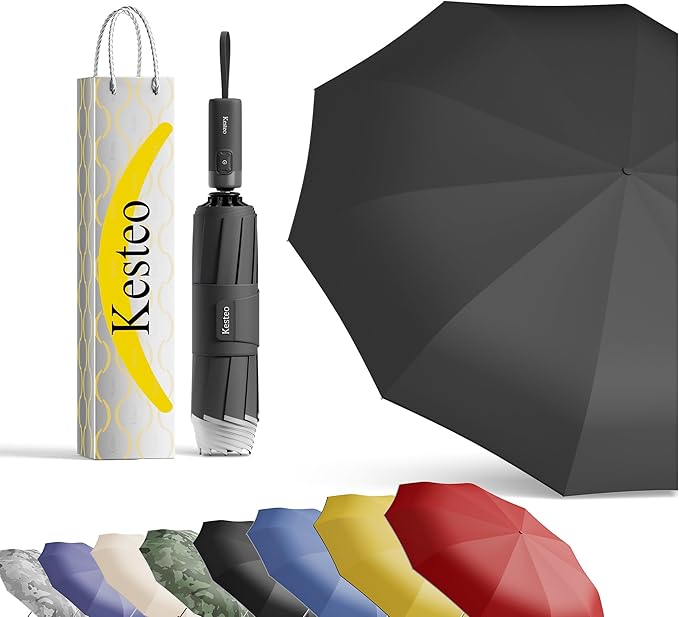 Windproof Travel Umbrella for Rain, Withstand 85MPH Winds, 52 Inch Automatic Reverse Fold Umbrellas Easy Auto Open Close, Portable Compact Umbrella Includes Cover Bag, Perfect for Travel, Car, Commute, Women Men, Backpack