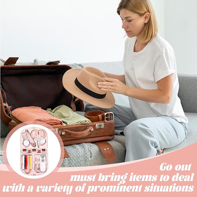 Tyqour Mini Sewing Kit Travel, Emergency Small Sewing Kit, Needle and Thread Kit Deluxe 5th Gen Square Soft Pink, Portable Essentials for Quick Repairs