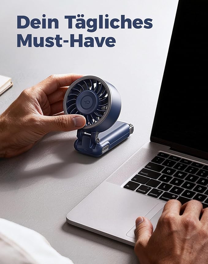 Diveblues Portable Handheld Fan, 7.4m/s High Speed Turbo Fan, 180° Foldable 4-in-1 Personal Neck Fan Integrated Carabiner Clip, 100 Speed Stepless Control, USB-C Rechargeable, 12H Battery, Fanzy D6036