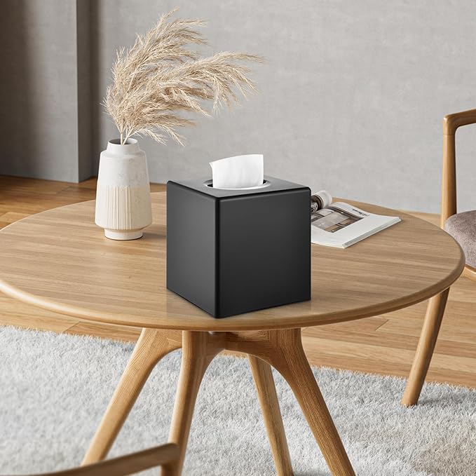 Y-in Hand Tissue Box Cover, Decorative Square Facial Storage Tissue Box Holder, Home Accessories for Bathroom Vanity Countertops, Dressers, Night Stand, Parlors and Office (Black)