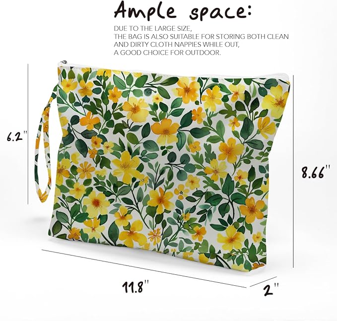 Fokongna Floral Print Wet Bag, Small Portable Waterproof Multi-Functional Organizer for Women, Ideal for Daily, Beach & Travel, Yellow Buttercup Vine