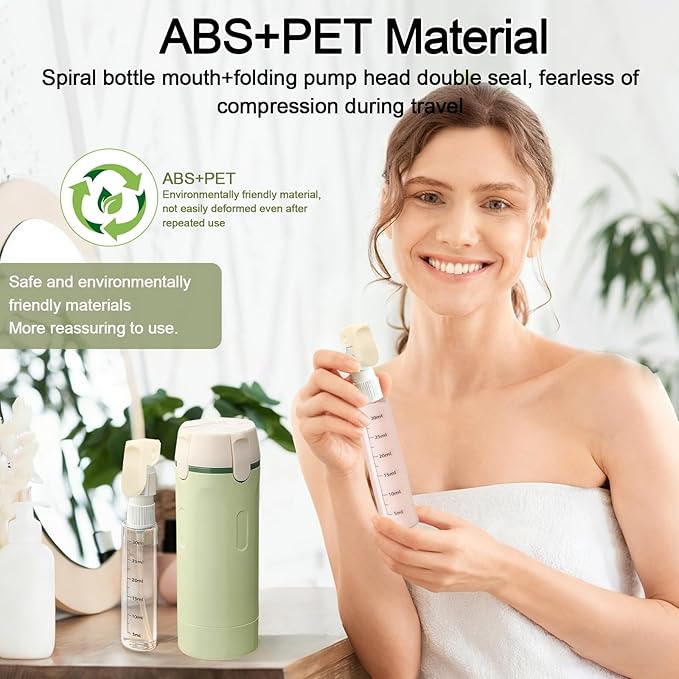 4 in 1 Travel Dispenser Bottles Refillable,Travel Shampoo and Conditioner Bottles,No Spill Space Saving Compact,for Vacation Business Trip