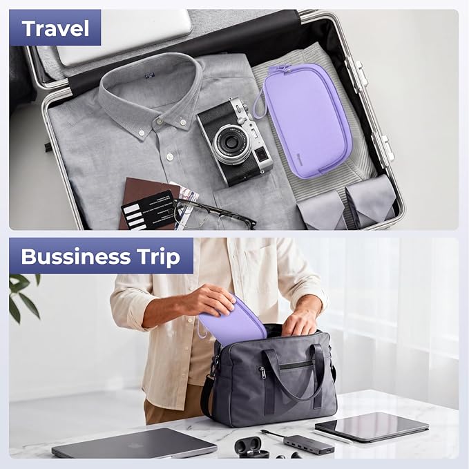 Skycase Travel Cable Organizer - Lightweight Water Resistant Dual-Layer Tech Pouch with Wrist Strap 9 Compartments Electronic Organizer Travel Case for Charger Cord Hard Drive,Small,Purple