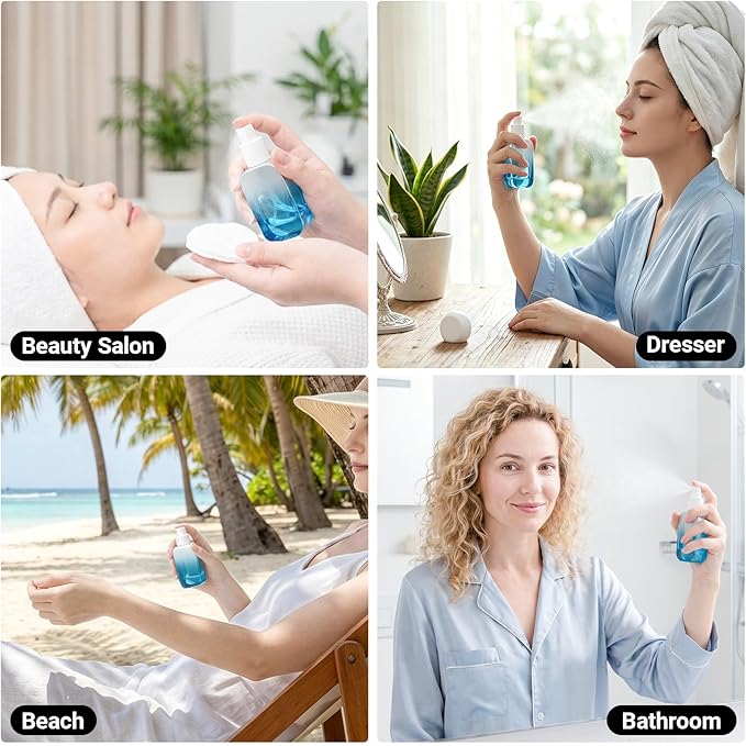 Segbeauty 1oz Fine Mist Glass Spray Bottles Empty for Travel, 2pcs Square Blue Perfume Refillable Travel Size Spray Bottle with Round Cap, 30ml Perfume Atomizer Sprayer, Small Liquid Containers Bottle