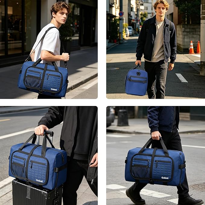 Foldable Travel Duffle Bag,Duffle Bag with Shoes Compartment and Adjustable Strap,Large Packable Travel Bags for Men Women,Waterproof Duffel Bag