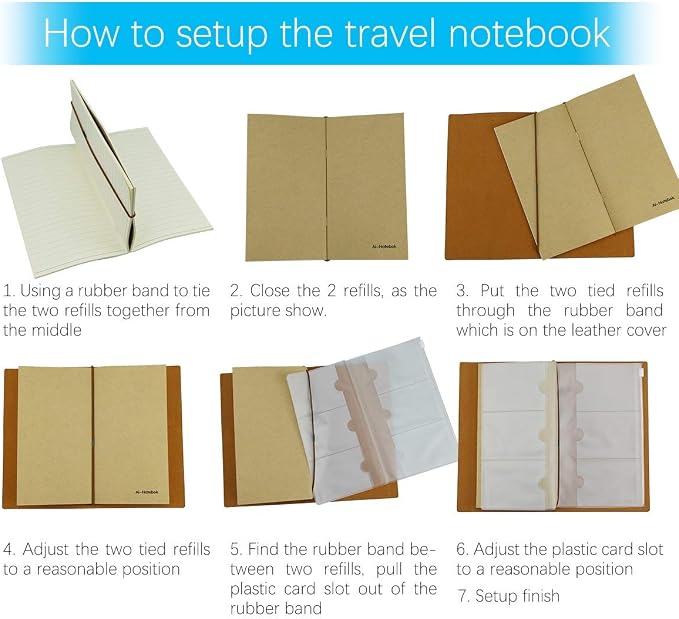 ai-natebok Travel Journal Notebook Vintage Retro Handmade Leather Lined Journal Refillable Note Book for Taking Notes, 4.72 X 7.87inch (White Coffee)
